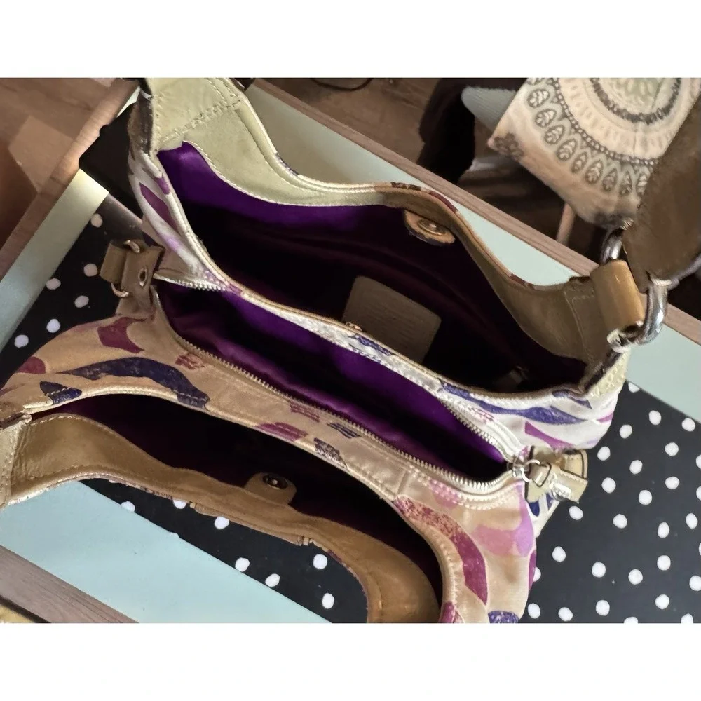 Coach Rare Hobo Bag Madison Signature Distressed Op Art Maggie Pink Purp #22289